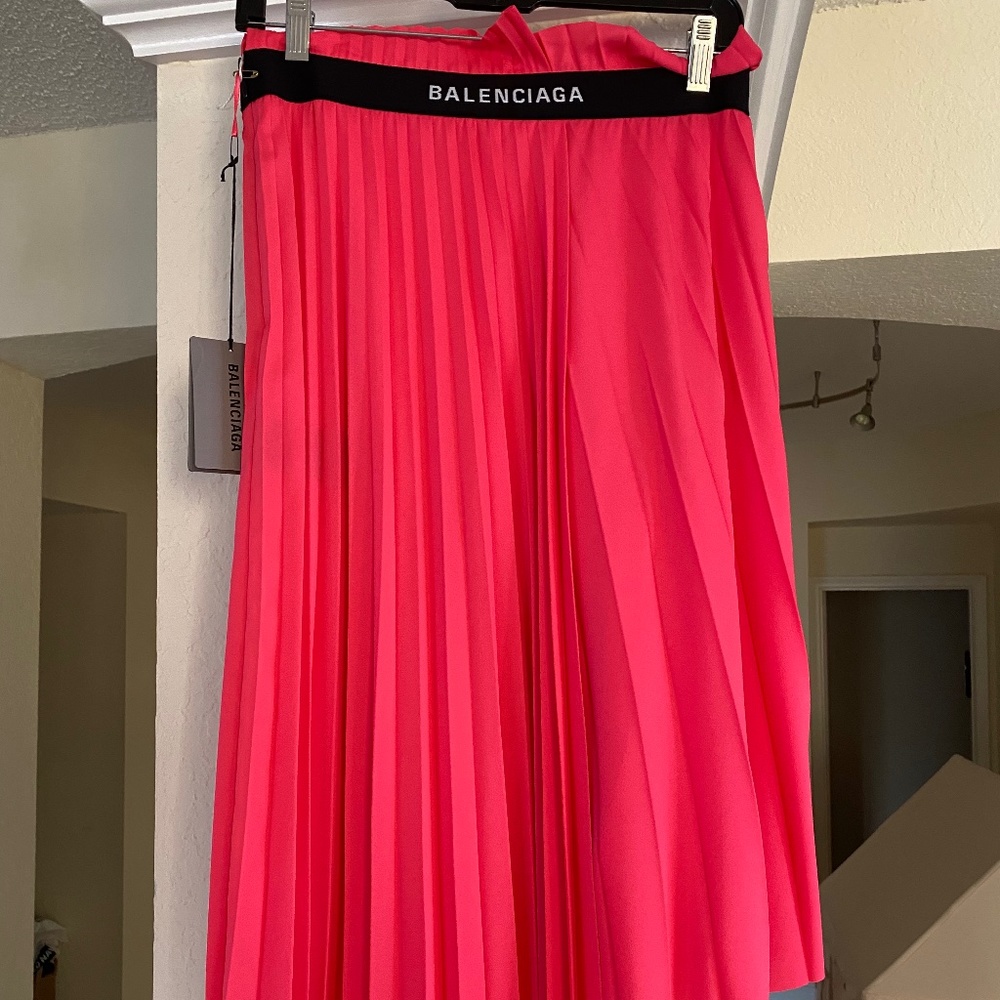 Balenciaga hot pink elastic midi skirt pleated NWT